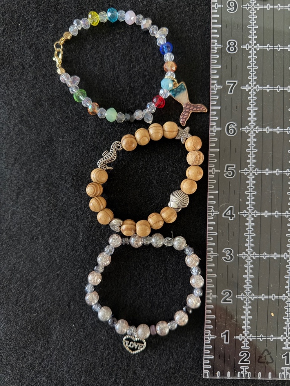 Bracelets 3 Sea Life Themed Bracelets Wood Bead Silver Seahorse Enamel Fish Tail